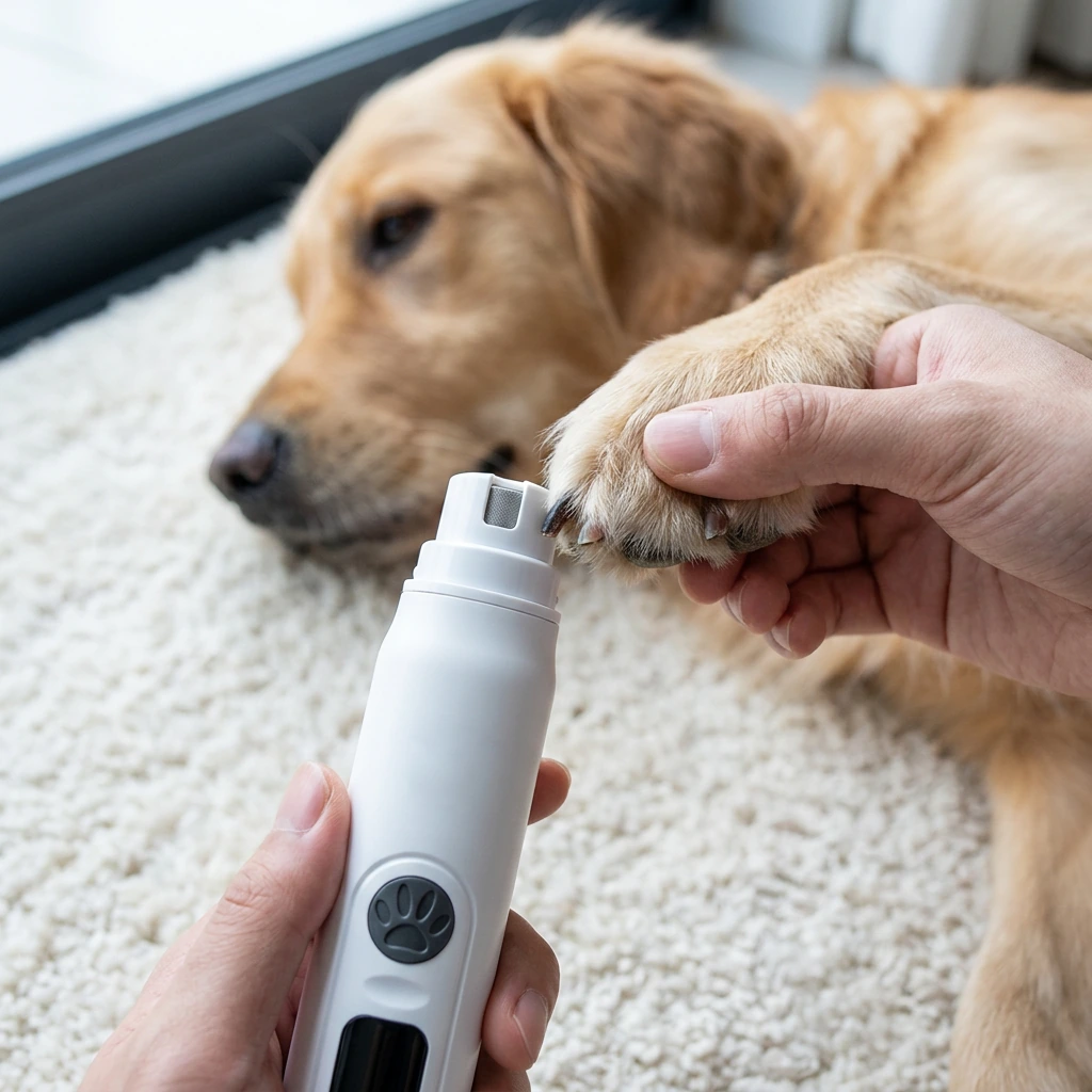 Lime Pro au contact de la griffe d’un chien, sa patte soutenue à la main
