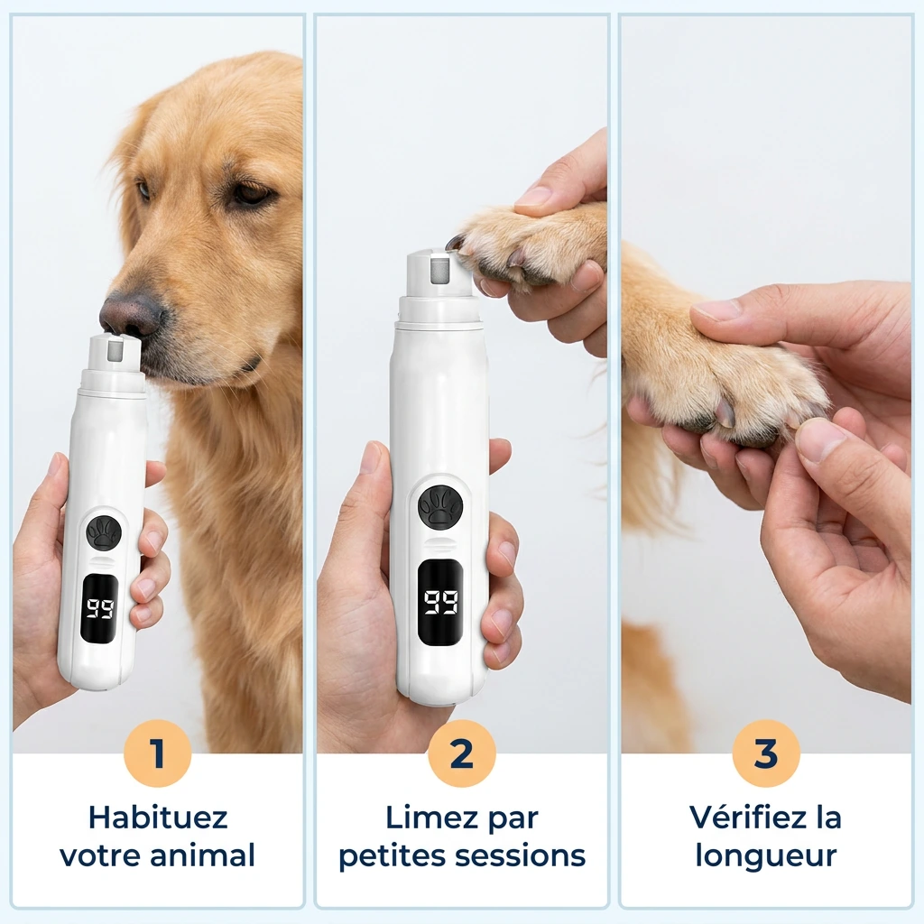 Trois étapes : habituer votre animal, limer par petites sessions et vérifier la longueur